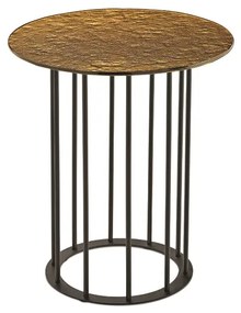 Tavolino tondo D45 cm con base in metallo Nero e piano in vetro martellato Ambra MUTE