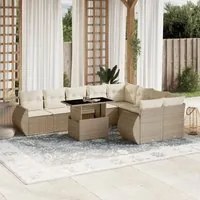 Set Divano da Giardino 10 pz con Cuscini Beige in Polyrattan 3268758