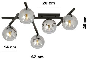 Lampadario da Soffitto in Acciaio e Vetro SMART 5 Nero 5xE14