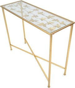 Tavolo consolle bianco/dorato con piano in vetro 35x100 cm Butterflies – Mauro Ferretti