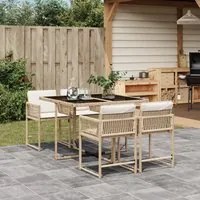 Set da Pranzo da Giardino 5 pz con Cuscini Beige in Polyrattan 3211438