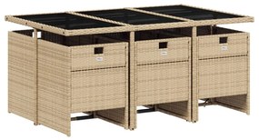 Set pranzo da giardino 7 pz con cuscini beige misto polyrattan