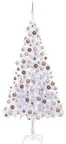 Albero di Natale Preilluminato con Palline 180-210 cm 564-910 Rami, Albero di Natale Preilluminato Palline Bianco 210 cm 910 Rami III