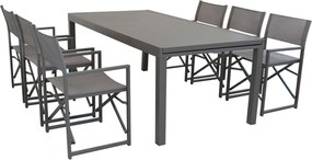 DEXTER - set tavolo in alluminio cm 200/300 x 100 x 74 h con 6 poltrone Carpenter