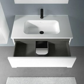 Mobile bagno sospeso 80 bianco cannettato 2 cassetti lavabo e specchio Rigo