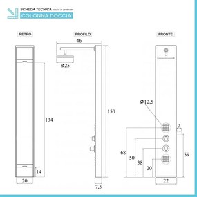 Pannello doccia in acciaio inox effetto pietra con soffione slim nero opaco