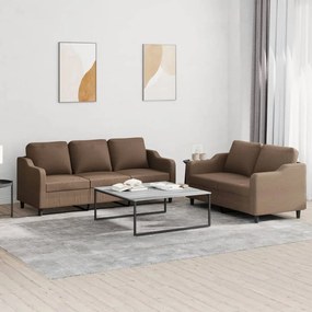 Set Di Divani 2 Pz Con Cuscini Marrone İn Tessuto /