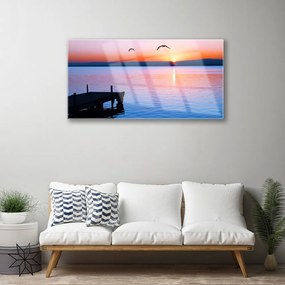 Quadro su vetro acrilico Il molo del mare e il sole Paesaggio 100x50 cm