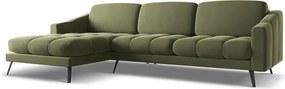 Divano angolare verde (con penisola a sinistra) con rivestimento in velluto Nalu – Makamii