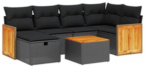 Set Divani da Giardino con Cuscini 7pz Nero Polyrattan