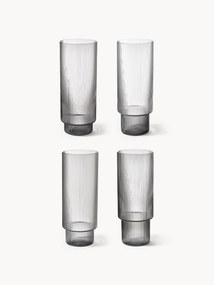 Set di 4 bicchieri da long drink in vetro soffiato millerighe Ripple