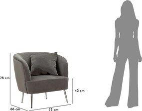 Poltrona grigia con poggioli/con gambe con rivestimento in velluto Silvery – Mauro Ferretti