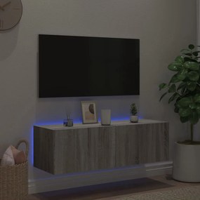 Mobile tv a parete con luci led grigio sonoma 100x35x31 cm
