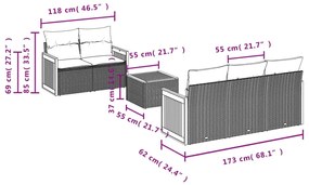 Set divano da giardino 6 pz con cuscini beige in polyrattan