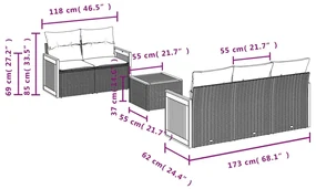 Set divano da giardino 6 pz con cuscini beige in polyrattan