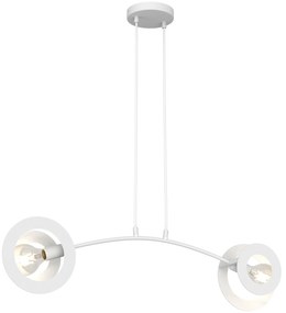 Lampadario 2 Luci Crono Acciaio Bianco A Bracci E Diffusori A Doppio Cerchio