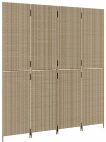 Divisorio per ambienti a 4 pannelli beige in polyrattan