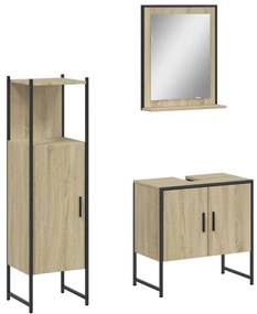 Set di mobili da bagno 3 pz rovere sonoma in legno multistrato