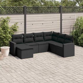 Set divani da giardino con cuscini 7pz nero polyrattan