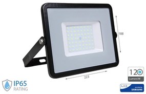 Faro Led Flood Slim Alta Luminosita 120lm/W 50W 6000lm Freddo 6400K Carcassa Nera IP65 Chip Samsung SKU-21761