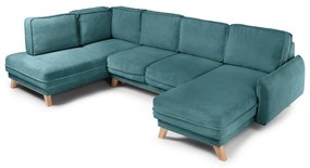 Divano angolare turchese allungabile (con penisola a sinistra/a forma di "U") con rivestimento in velluto a coste Tori – Bonami Selection
