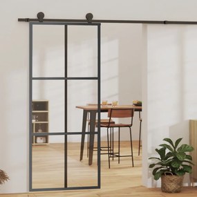 Porta Scorrevole İn Vetro Esg E Alluminio 90x205 Cm Nera /