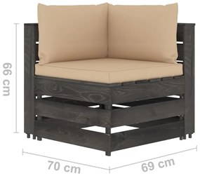 Divano da Giardino 2 Posti con Cuscini Legno Impregnato Grigio