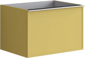 Mobile da bagno sospeso sotto lavabo Pixel frame 2 cassetti L 60 x H 40 x P 45.5 cm giallo laccato opaco, con maniglia alluminio brillante