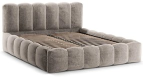 Letto matrimoniale imbottito marrone chiaro con spazio contenitivo e rete 160x200 cm Lupine - Micadoni Home