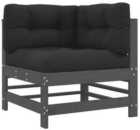 Set divani da giardino 3pz con cuscini in legno massello grigio
