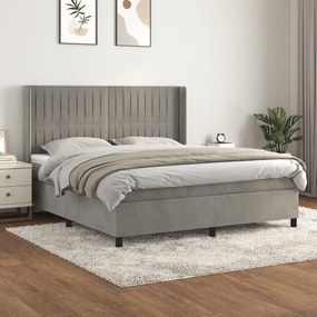 Giroletto A Molle Con Materasso Grigio Chiaro 160x200cm Velluto /