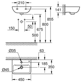 GROHE 39953000 - Lavabo START EDGE 450 × 350 mm in ceramica/bianco