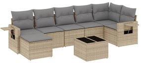 Set Divano da Giardino 8 pz con Cuscini Beige in Polyrattan