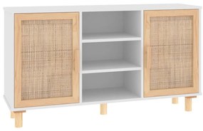 Credenza bianca 105x30x60cm legno massello pino rattan naturale