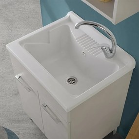 Mobile lavatoio 60x50 cm grigio calce vasca in resina e kit di scarico Moon