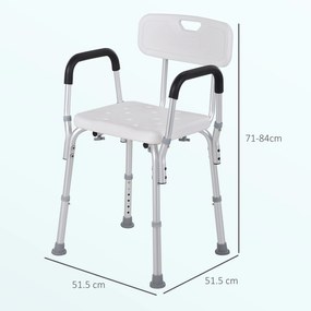 Sedia per Doccia 51,5x51,5x71-84 cm Altezza Regolabile e Piedini Antiscivolo in Alluminio Bianco...