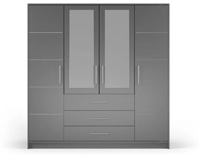 Armadio grigio con specchio 196x200 cm Derry - Cosmopolitan Design