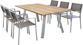 SALTUS - set tavolo in alluminio e teak cm 200 x 100 x 74 h con 6 poltrone Florentia