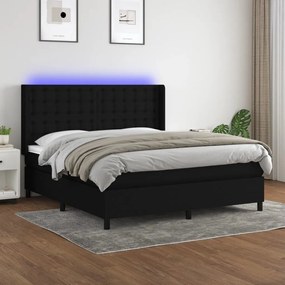 Letto A Molle Con Materasso E Led Nero 160x200 Cm İn Tessuto /