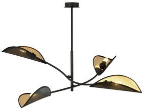 Sospensione Nordica 4 Luci Lotus In Acciaio Nero Oro Bracci Regolabili