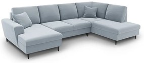 Divano angolare azzurro allungabile e con contenitore (con penisola a destra/a U) con rivestimento in velluto Kyoto – Cosmopolitan Design