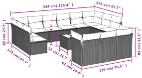 Set divani da giardino 14pz con cuscini in polyrattan