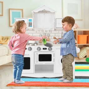 Costway Cucina giocattolo per bambini in legno con lavatrice piano cottura, Set giochi cucina realistica Bianco