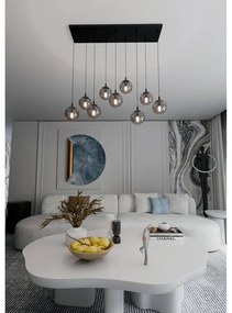 Lampadario a Sospensione in Acciaio e Vetro COSMO 9 Nero 9xE14 Colore delle Sfere Grafite