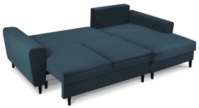 Divano angolare blu scuro allungabile e con contenitore (con penisola a destra/con chaise lounge) con rivestimento in velluto a coste Kyoto – Cosmopolitan Design