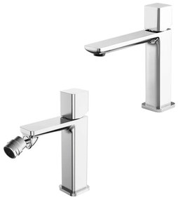 Set miscelatori lavabo a bocca lunga e bidet in ottone cromato Lotus