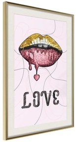 Poster  Lip Gloss and Love  Cornice Quadri Cornice d'oro con passe-partout, Larghezza x Altezza Home decor 30x45