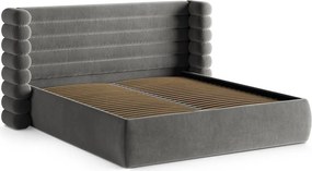 Letto matrimoniale imbottito grigio con contenitore con rete inclusa 200x200 cm Mount – Micadoni