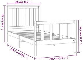 Giroletto con Testiera Bianco 100x200 cm Legno Massello di Pino