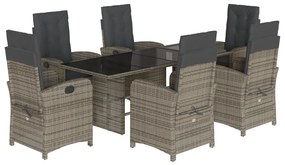 Set da pranzo da giardino 7 pz con cuscini in polyrattan grigio